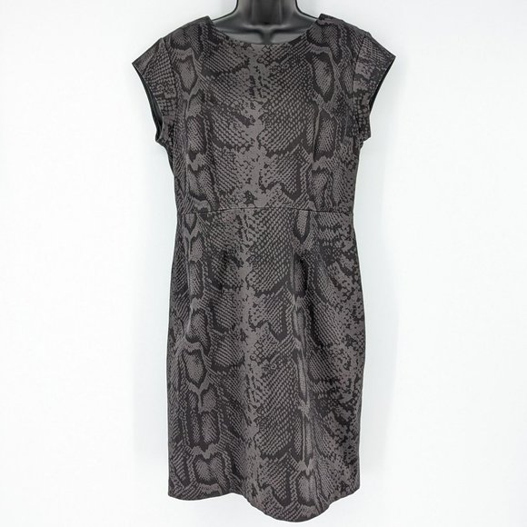 Kristin Davis Sheath Dress 14 Grey Black Python Snakeskin Print Cap Sleeve Zip - Picture 1 of 13